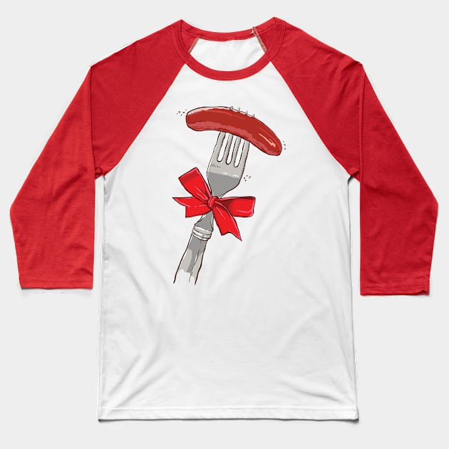 sausage and fork Baseball T-Shirt by Mulyadi Walet